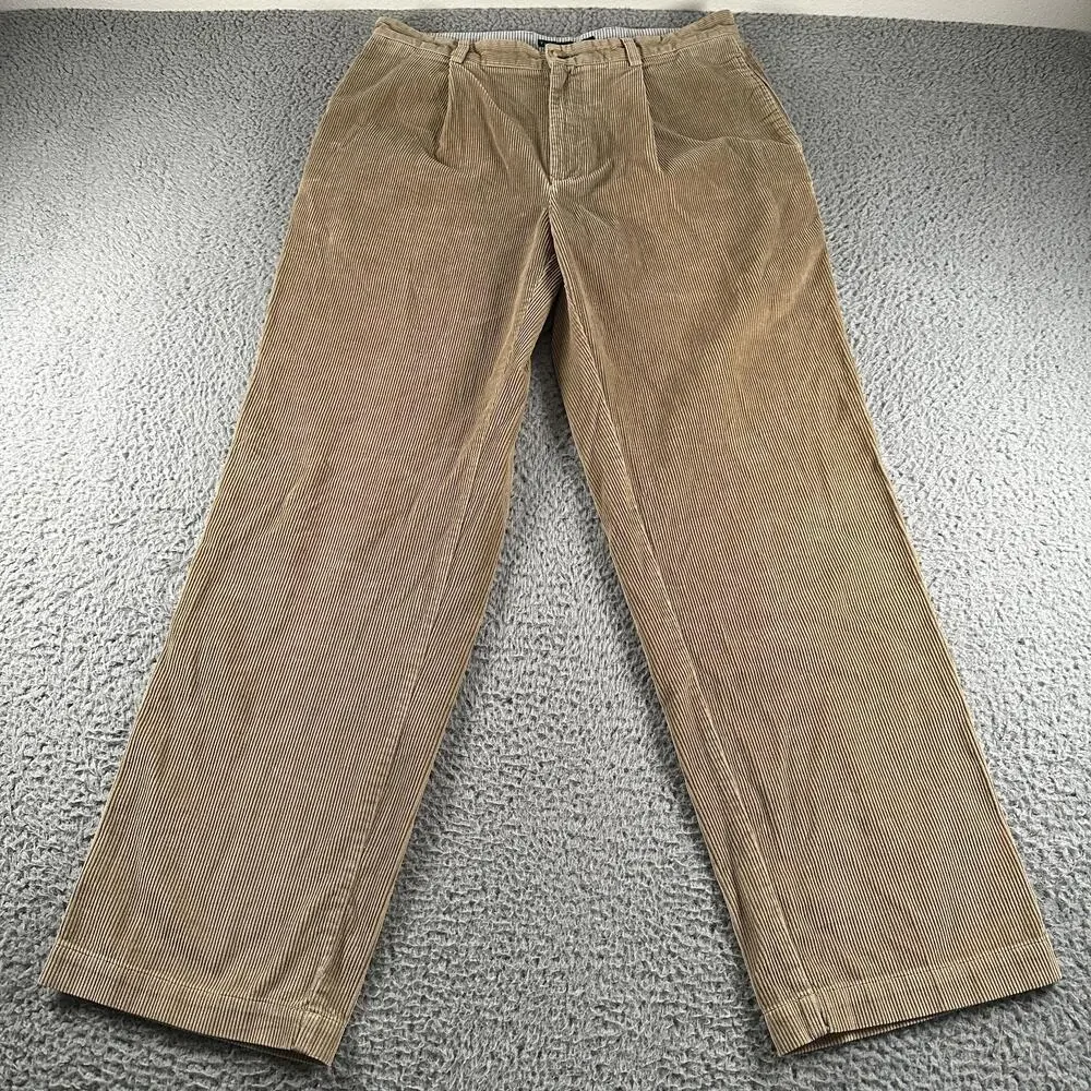 Vtg Tommy Hilfiger Corduroy Pants Mens 34x32 Beige Pleated Straight Chino Casual